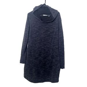 Athleta Size L Blissful Hooded Tunic Dress Heather Black Pockets 54023